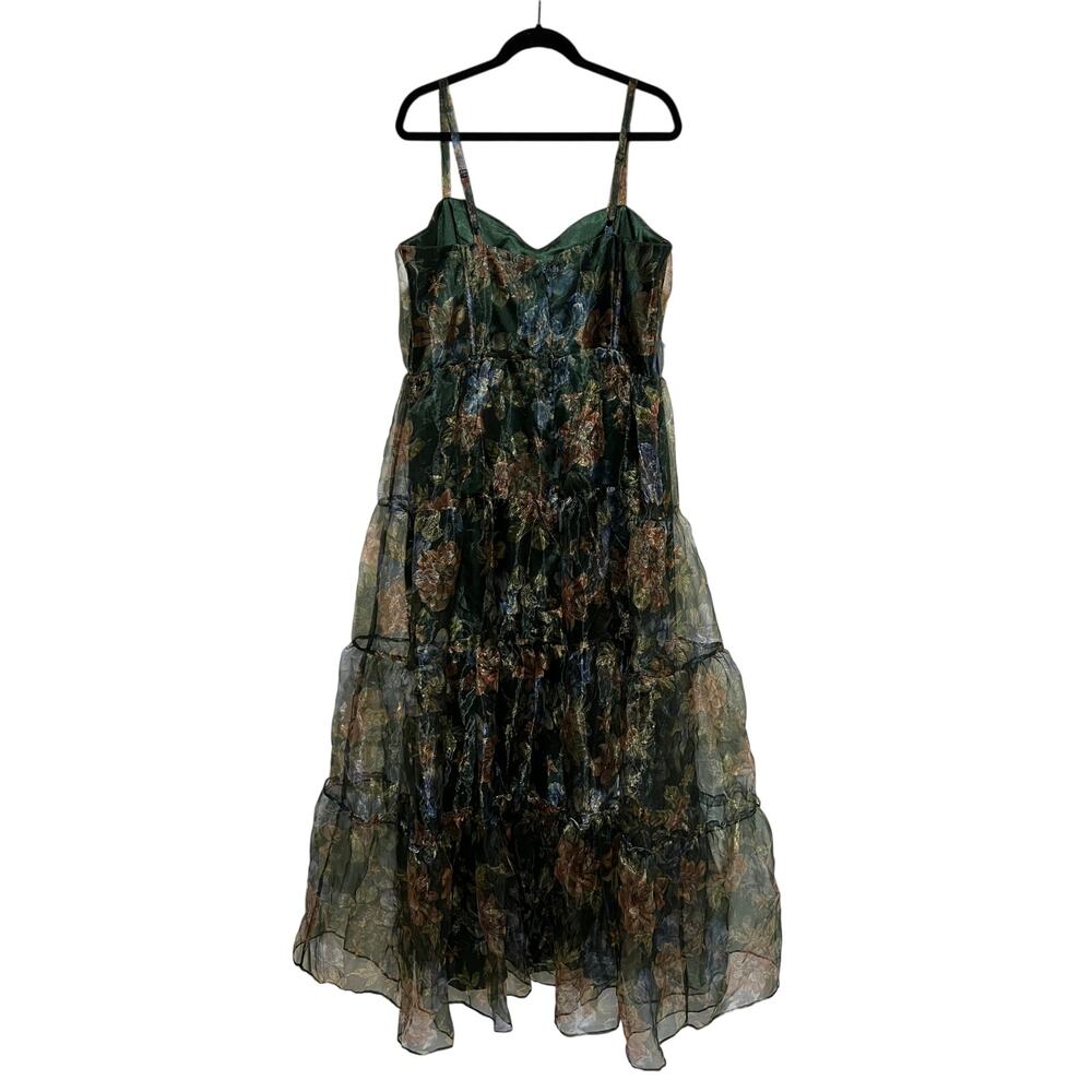 NEW Lulus Exclusive Glamour Green Floral Organza Tiered Maxi Dress Size 2X Boho - Picture 5 of 12